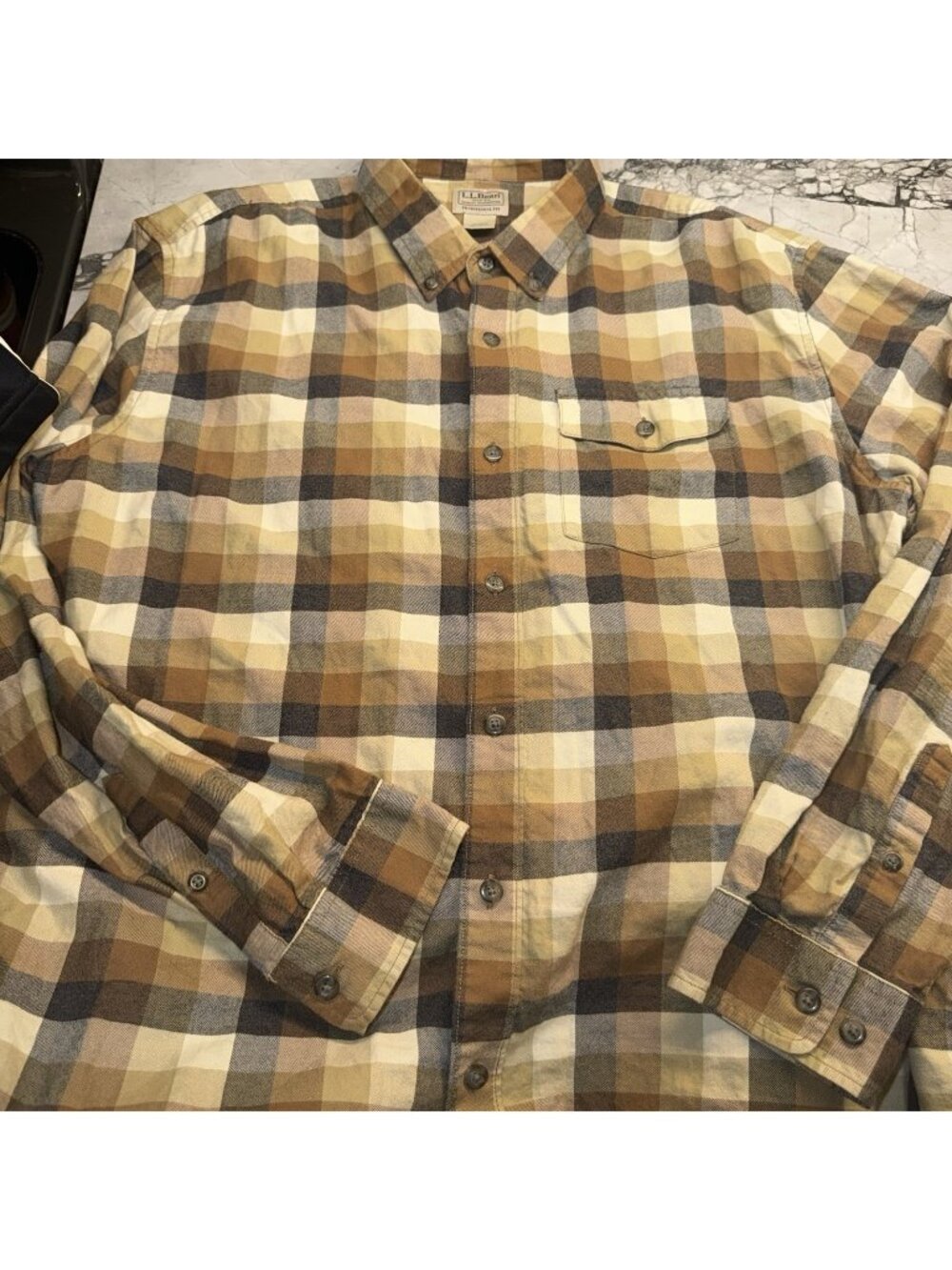 L.L.Bean Men's Brushed Jaspé Twill Shirt Plaid Men’s XL